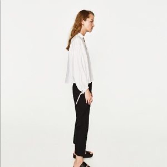 Zara White Blouse Puff Sleeve Top with Choker Neck - Picture 3 of 8